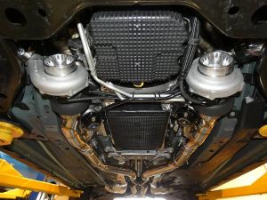 On3 2nd Gen Mid-Mount Twin Turbo System for 2015-2023 Ford Mustang GT 5.0L Installed