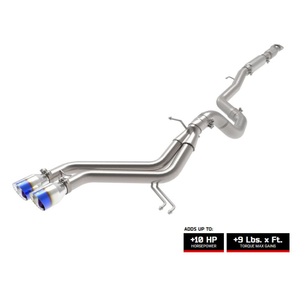 aFe Takeda 2-1/2 IN to 3 IN 304 Stainless Steel Cat-Back Exhaust System w- Blue Flame Tips for 2013-2017 Hyundai Veloster 1.6T GDi - 49-37018-L